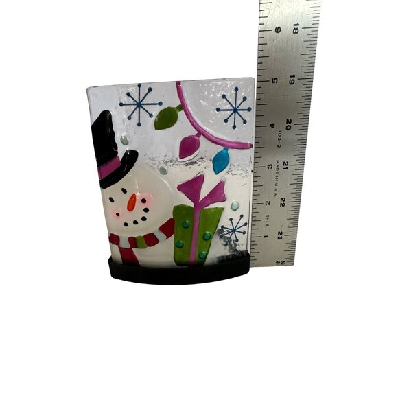 Holiday Tealight Candle Holder Christmas Snowman Glass Metal Decorations - Picture 6 of 8